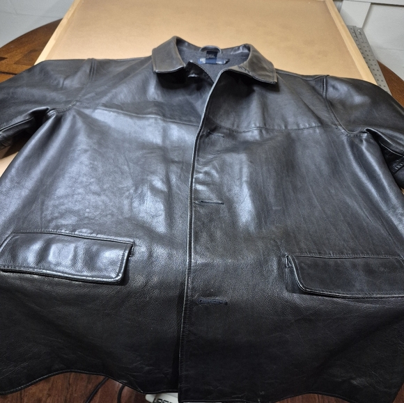 Polo by Ralph Lauren Black Leather Button Up Coat - Picture 9 of 16